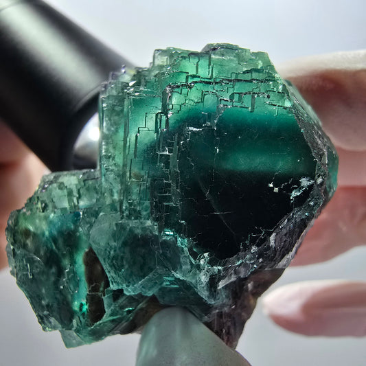 Clear phantom fluorite cube specimen, tessellated green-brown Okorusu, Namibia 53*41*33mm #12100 