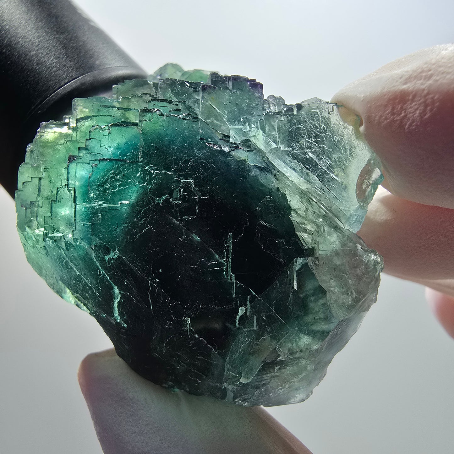 Clear phantom fluorite cube specimen, tessellated green-brown Okorusu, Namibia 53*41*33mm #12100 