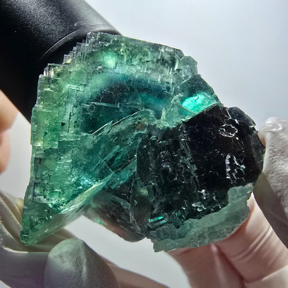 Clear phantom fluorite cube specimen, tessellated green-brown Okorusu, Namibia 53*41*33mm #12100 