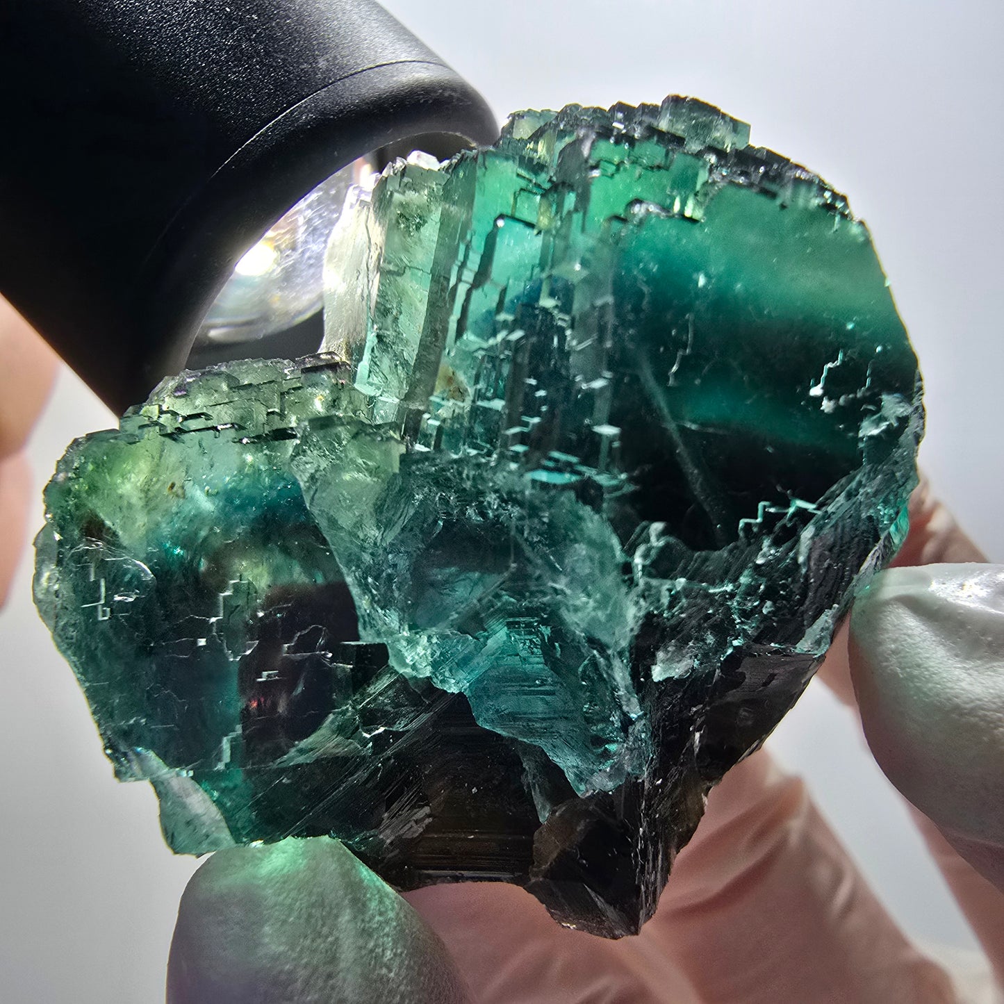 Clear phantom fluorite cube specimen, tessellated green-brown Okorusu, Namibia 53*41*33mm #12100 