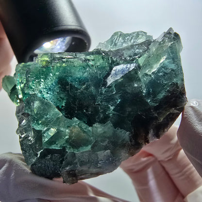Clear phantom fluorite cube specimen, tessellated green-brown Okorusu, Namibia 64*42*30mm #12101 