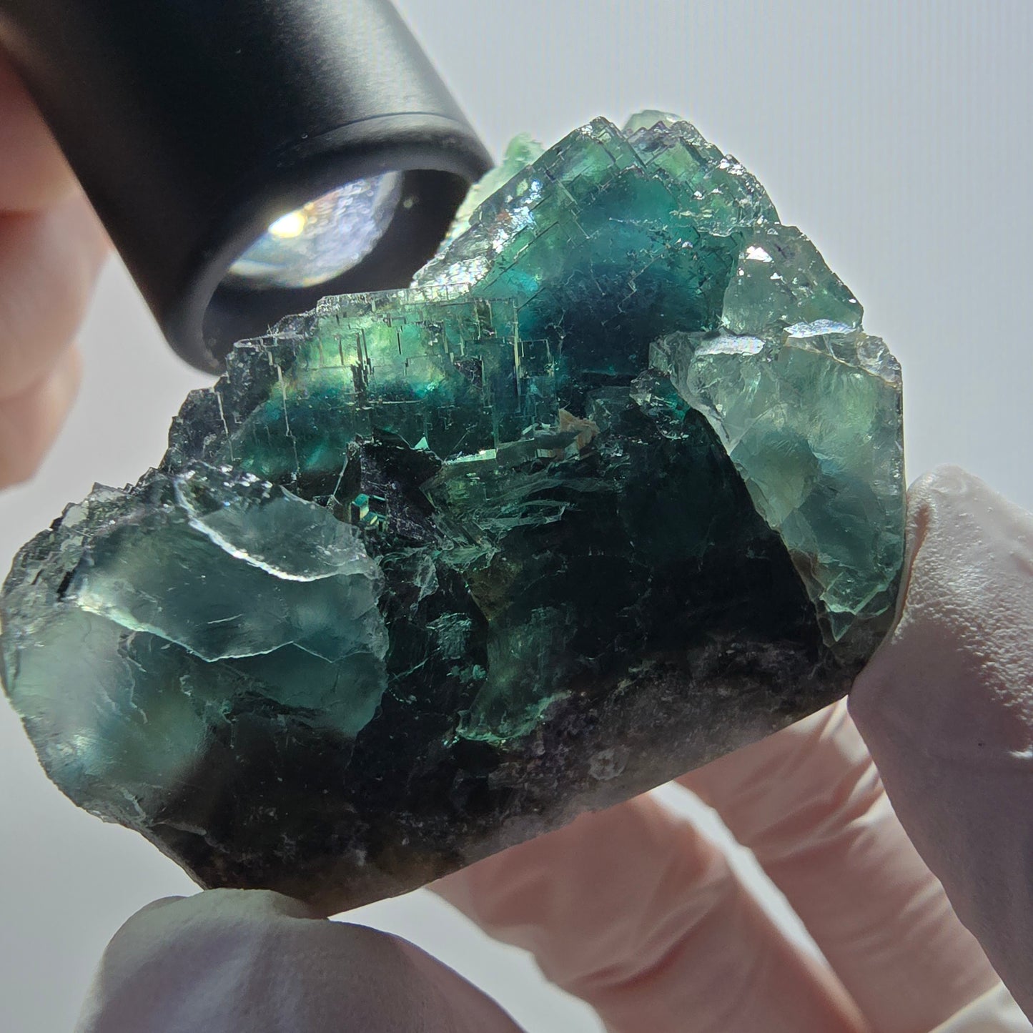 Clear phantom fluorite cube specimen, tessellated green-brown Okorusu, Namibia 64*42*30mm #12101 
