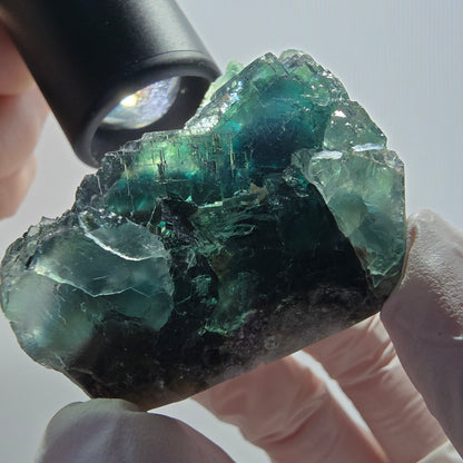 Clear phantom fluorite cube specimen, tessellated green-brown Okorusu, Namibia 64*42*30mm #12101 