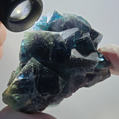 Spécimen de cube de fluorite fantôme, poche papillon bleue, Okorusu, Namibie 69*52*28mm #12105 
