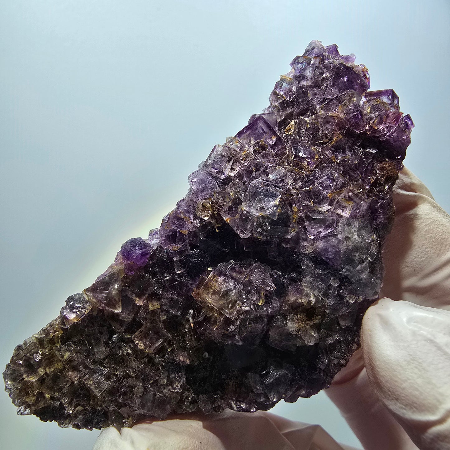 Rare phantom fluorite cube specimen, purple-yellow, Okorusu, Namibia, 74*38*27mm #12110 