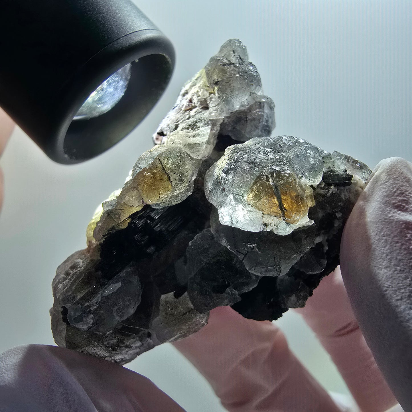 Phantom Fluorite, Schörl Tourmaline, Muscovite, Hyalite Erongo, Namibia 55*40*25mm #12111 