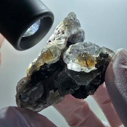 Phantom Fluorite, Schörl Tourmaline, Muscovite, Hyalite Erongo, Namibia 55*40*25mm #12111 