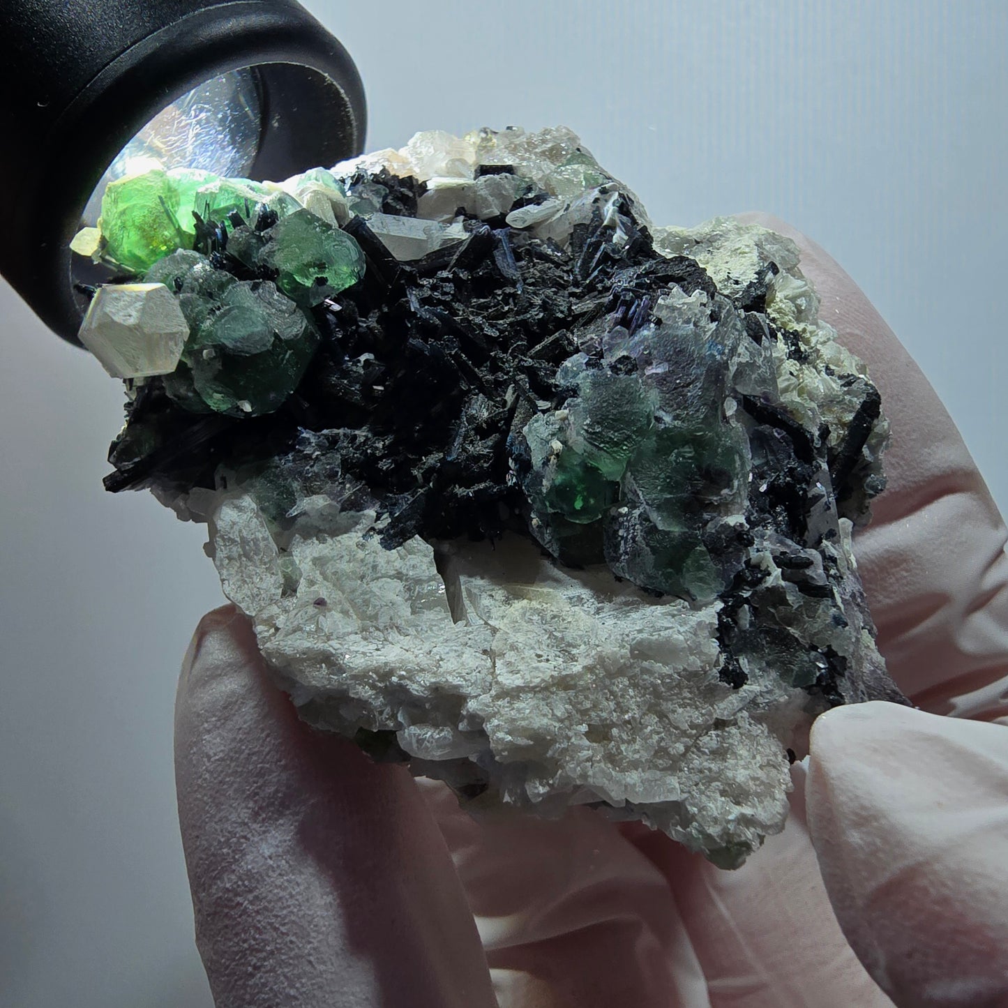 Fluorite fantôme, tourmaline Schörl, quartz fumé, muscovite, Erongo, Namibie 63*50*24mm #12112 