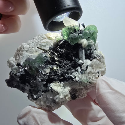 Fluorite fantôme, tourmaline Schörl, quartz fumé, muscovite, Erongo, Namibie 63*50*24mm #12112 