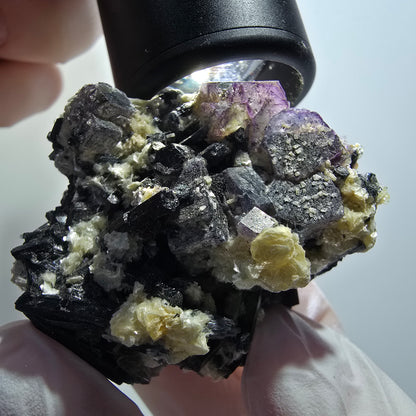 Fluorite fantôme, tourmaline Schörl, muscovite, hyalite Erongo, Namibie 49*45*36mm #12118
