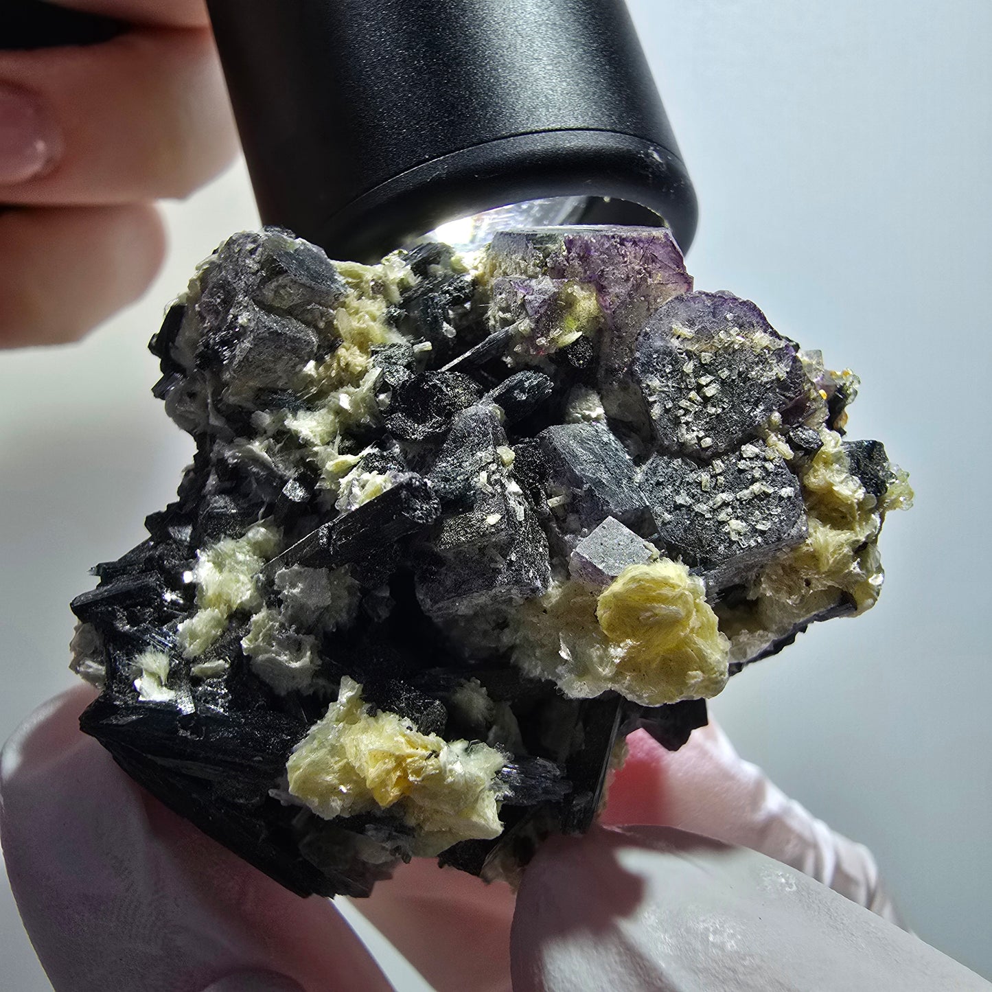 Fluorite fantôme, tourmaline Schörl, muscovite, hyalite Erongo, Namibie 49*45*36mm #12118