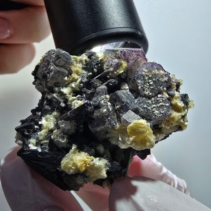 Fluorite fantôme, tourmaline Schörl, muscovite, hyalite Erongo, Namibie 49*45*36mm #12118