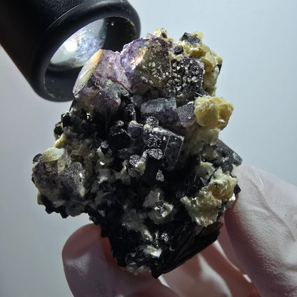 Fluorite fantôme, tourmaline Schörl, muscovite, hyalite Erongo, Namibie 49*45*36mm #12118