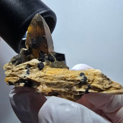 Spécimen rare de tourmaline schorl, quartz fumé et orthoclase, Erongo, Namibie, 55*31*25 mm #12132
