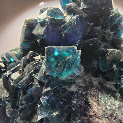 Cube XL Phantom Fluorite Step, poche papillon bleue, Namibie 120*104*76 mm 