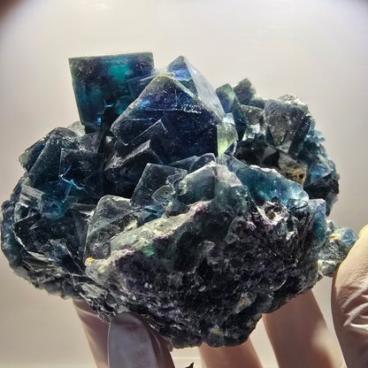 XL Phantom Fluorite Cube Stage, blue Butterfly Pocket, Namibia 111*81*76mm 