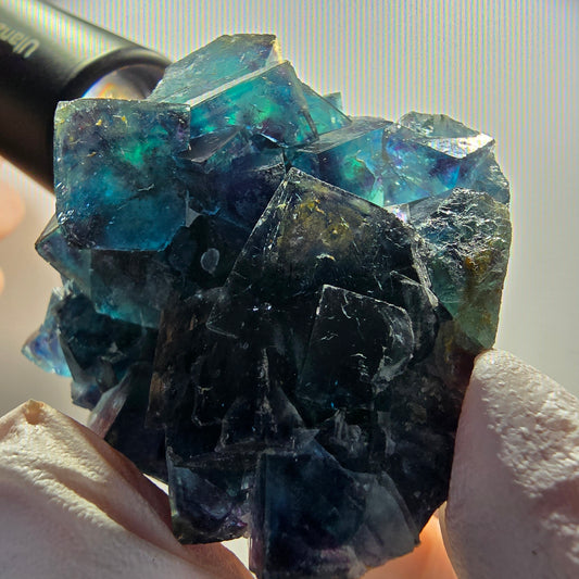 Phantom Fluorite Cube Stage, blue Butterfly Pocket, Okorusu, Namibia 54*51*36mm 