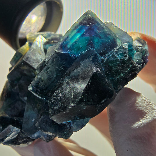Phantom Fluorite Cube Stage, blue Butterfly Pocket, Okorusu, Namibia 54*51*36mm 