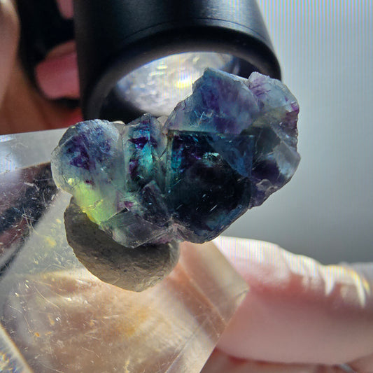 Phantom Fluorite Cube Stage, blue Butterfly Pocket, Okorusu, Namibia 20*15*10mm 