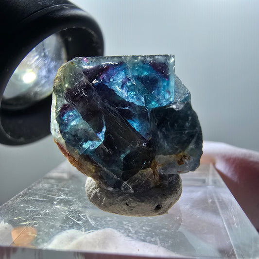 Phantom Fluorite Cube Stage, blue Butterfly Pocket, Okorusu, Namibia 22*16*15mm 