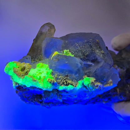 Fluorite fantôme XL, quartz fumé, tourmaline Schörl, hyalite Erongo, Namibie 170*122*53mm #12164 