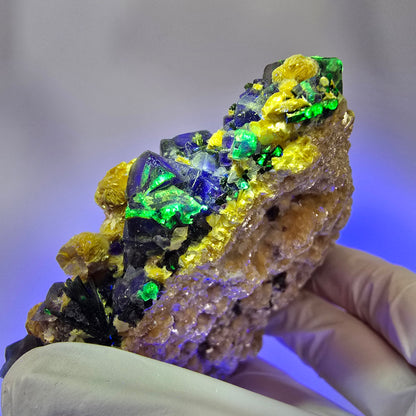 Bunte Phantom Fluorit, Schörl Turmalin, Muskovit, Hyalit Stufe Erongo, Namibia 115*96*35mm #12166