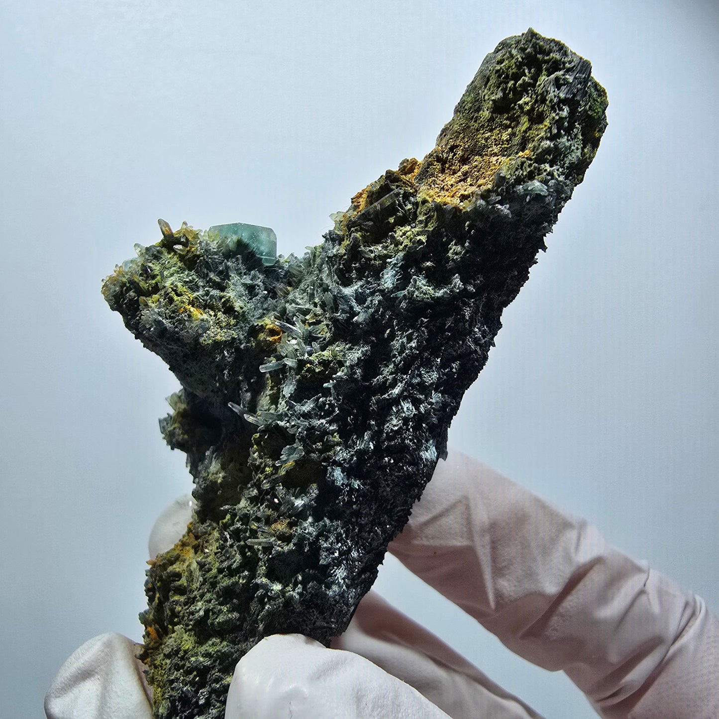 Rare fluorite, schorl tourmaline specimen, green-blue, Erongo, Namibia, 75*37*37mm #12181 