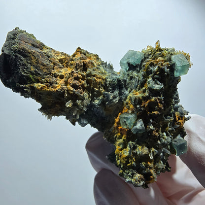 Rare fluorite, schorl tourmaline specimen, green-blue, Erongo, Namibia, 75*37*37mm #12181 
