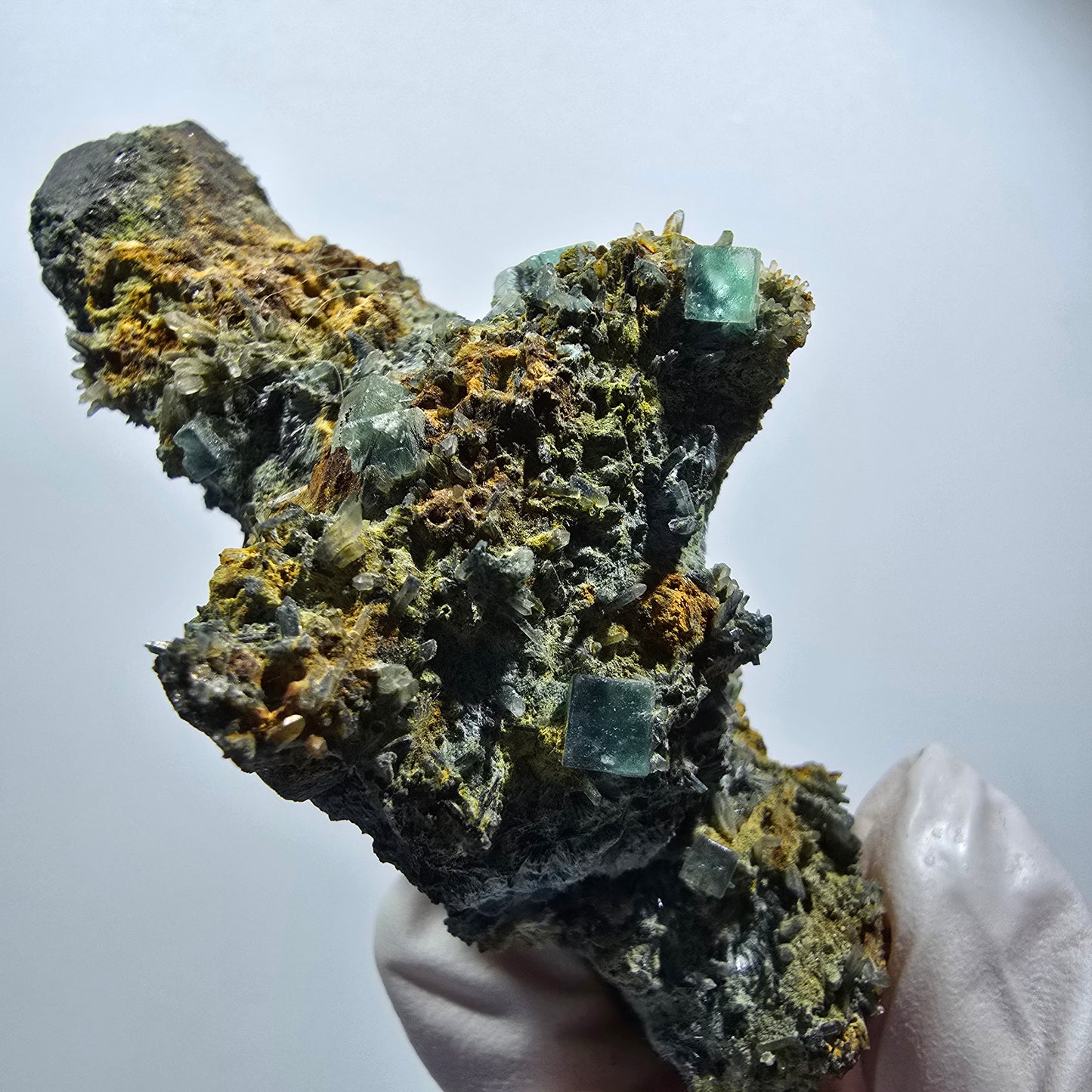 Rare fluorite, schorl tourmaline specimen, green-blue, Erongo, Namibia, 75*37*37mm #12181 