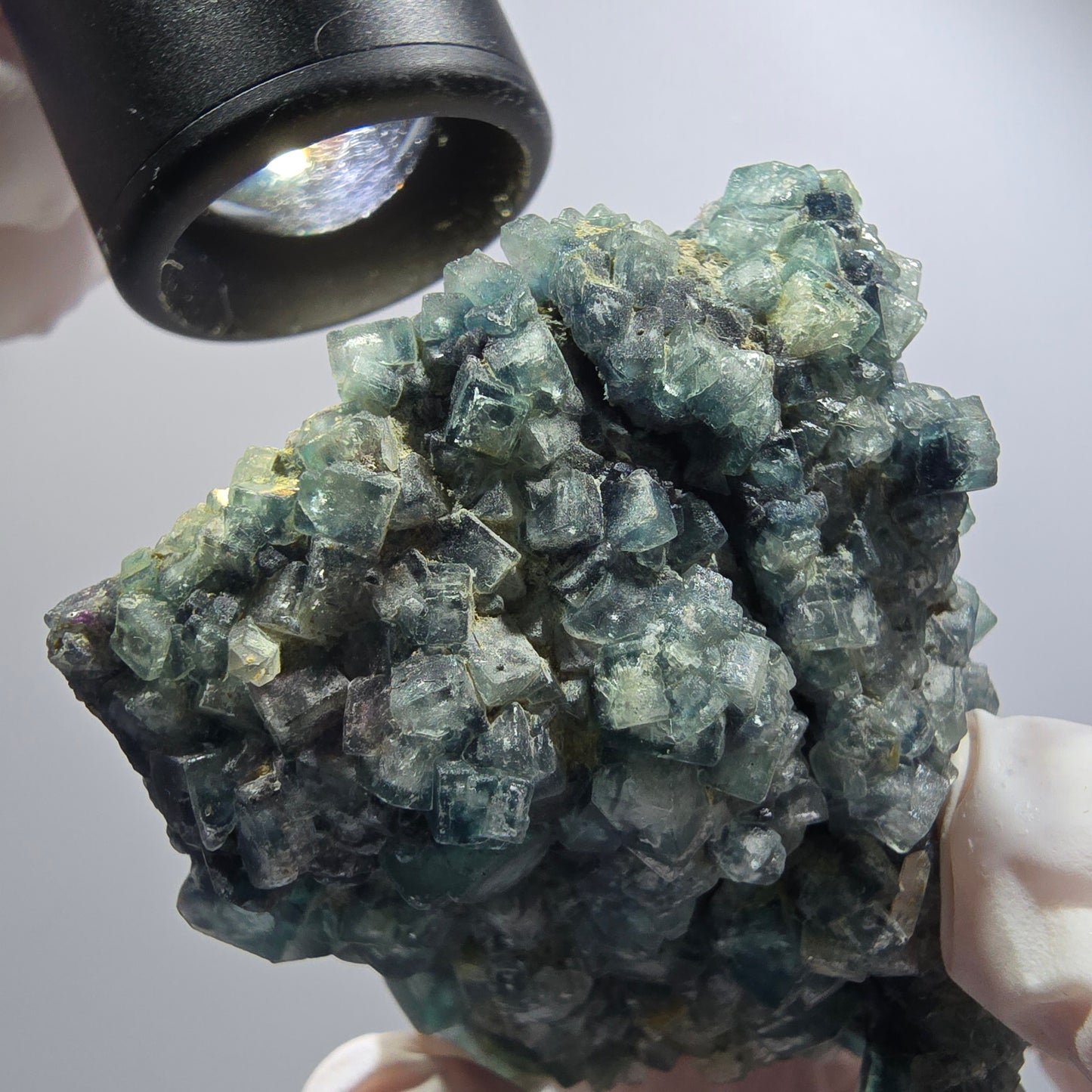 Rare cube de fluorite, vert-bleu, orthoclase, spécimen de quartz fumé, Erongo, Namibie, 87*54*52 mm #12184 