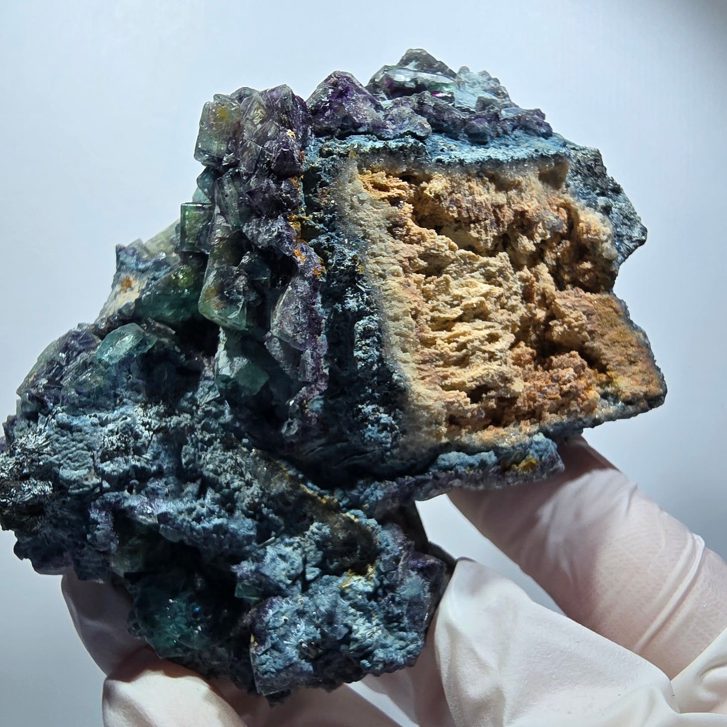 Rare spécimen de cube de fluorite, tourmaline schorl et orthose, Erongo, Namibie, 89 x 78 x 44 mm, n° 12185 