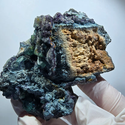 Rare spécimen de cube de fluorite, tourmaline schorl et orthose, Erongo, Namibie, 89 x 78 x 44 mm, n° 12185 