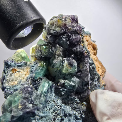 Rare spécimen de cube de fluorite, tourmaline schorl et orthose, Erongo, Namibie, 89 x 78 x 44 mm, n° 12185 