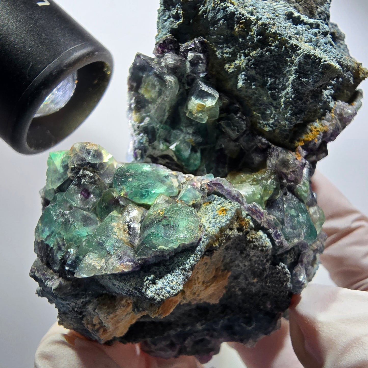 Rare spécimen de cube de fluorite, tourmaline schorl et orthose, Erongo, Namibie, 89 x 78 x 44 mm, n° 12185 