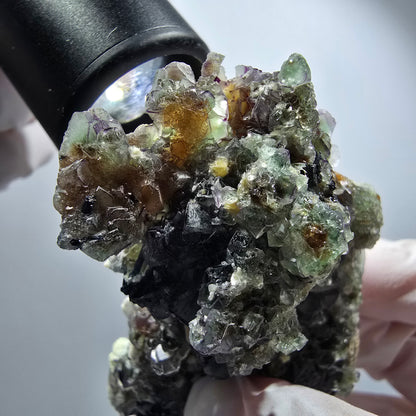 Phantom Fluorite, Schörl Tourmaline, Muscovite, Hyalite Stage Erongo, Namibia 67*49*35mm #12186 