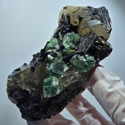 Phantom Fluorite, Schörl Tourmaline, Hyalite, Smoky Quartz, Muscovite Erongo, Namibia 89*54*48mm #12187 