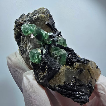 Phantom Fluorite, Schörl Tourmaline, Hyalite, Smoky Quartz, Muscovite Erongo, Namibia 89*54*48mm #12187 