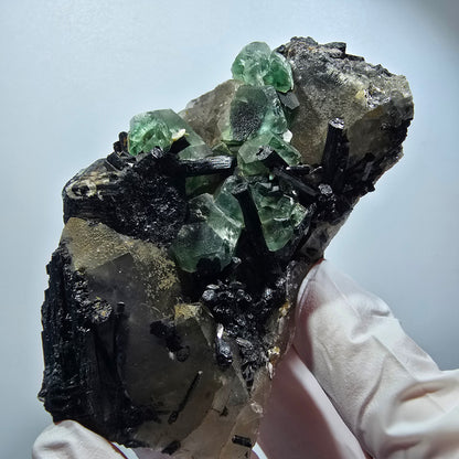 Phantom Fluorite, Schörl Tourmaline, Hyalite, Smoky Quartz, Muscovite Erongo, Namibia 89*54*48mm #12187 