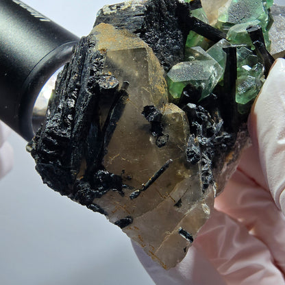 Phantom Fluorite, Schörl Tourmaline, Hyalite, Smoky Quartz, Muscovite Erongo, Namibia 89*54*48mm #12187 