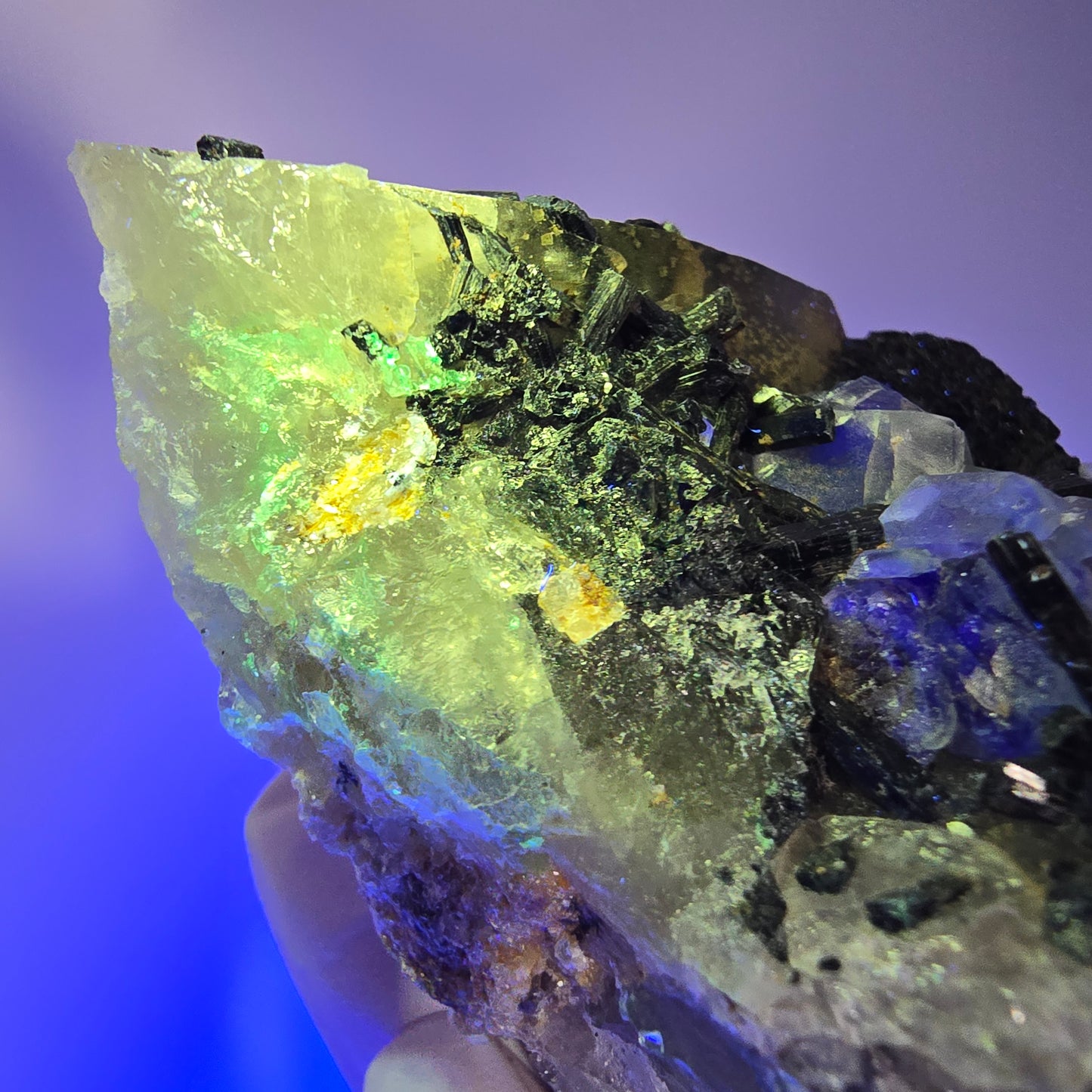 Phantom Fluorite, Schörl Tourmaline, Hyalite, Smoky Quartz, Muscovite Erongo, Namibia 89*54*48mm #12187 