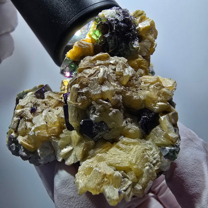 Phantom fluorite, smoky quartz, Schörl tourmaline, muscovite, hyalite Erongo, Namibia 67*59*60mm #12191 