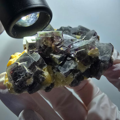 Spécimen de fluorite fantôme colorée, tourmaline schorl, muscovite, hyalite, Erongo, Namibie 86*60*37mm #12192 