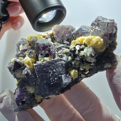 Spécimen de fluorite fantôme colorée, tourmaline schorl, muscovite, hyalite, Erongo, Namibie 79*49*39mm #12193 