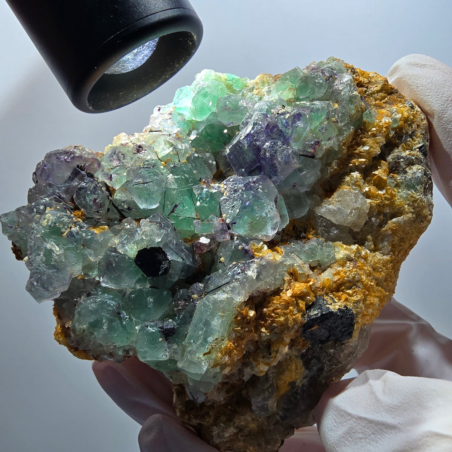 Phantom Fluorite, Hyalite, Schörl Tourmaline, Muscovite, Orthoclase Erongo, Namibia 79*64*45mm #12195 