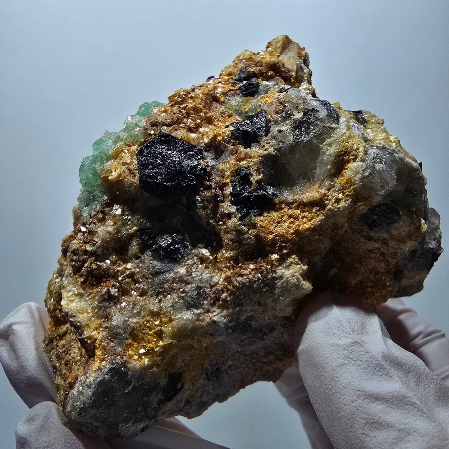 Phantom Fluorite, Hyalite, Schörl Tourmaline, Muscovite, Orthoclase Erongo, Namibia 79*64*45mm #12195 