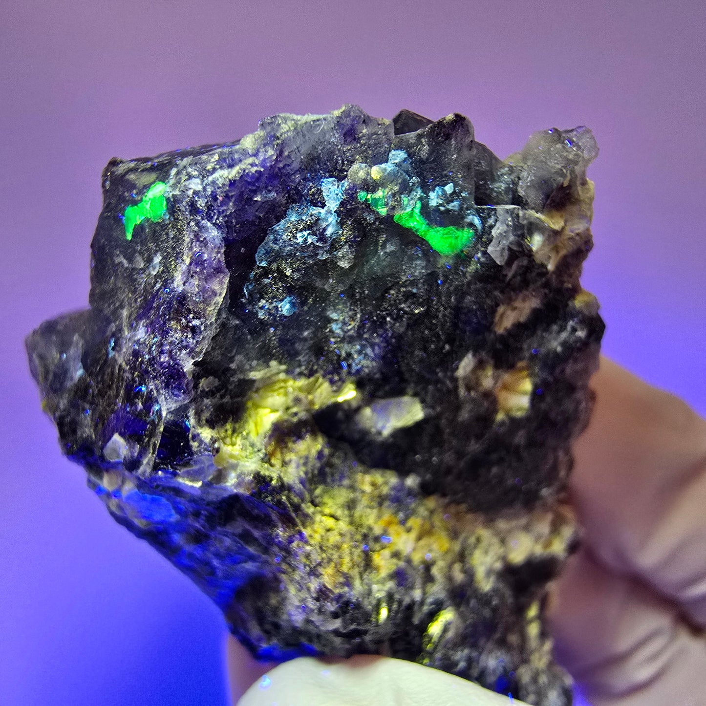 Bunte Phantom Fluorit, Schörl Turmalin, Muskovit, Hyalit Stufe Erongo, Namibia 74*45*30mm #12198