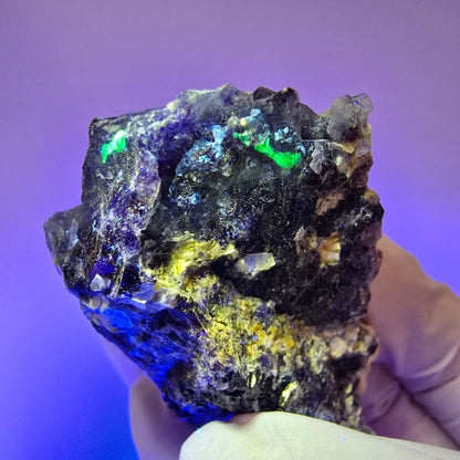 Bunte Phantom Fluorit, Schörl Turmalin, Muskovit, Hyalit Stufe Erongo, Namibia 74*45*30mm #12198