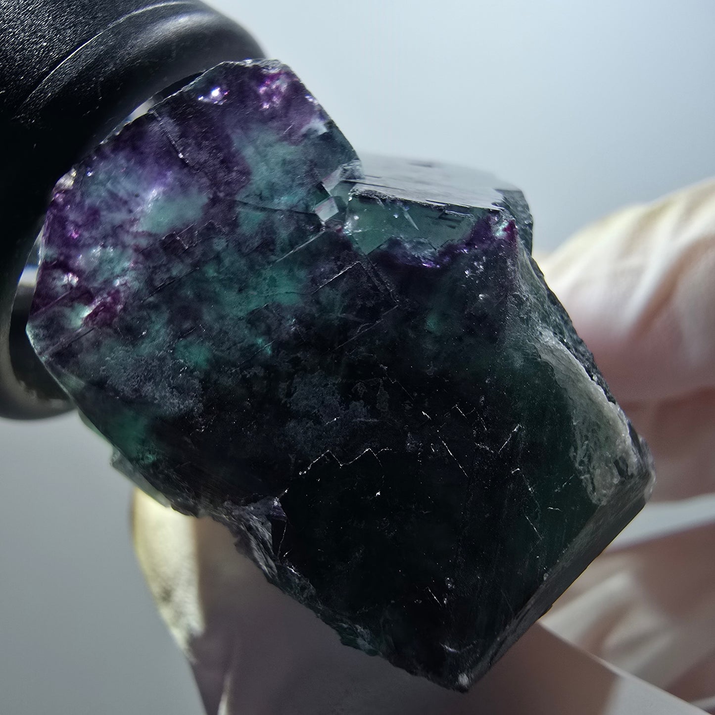 Cube de fluorite fantôme à degrés, tessellé, vert violet Okorusu, Namibie 42*35*28mm #12204 