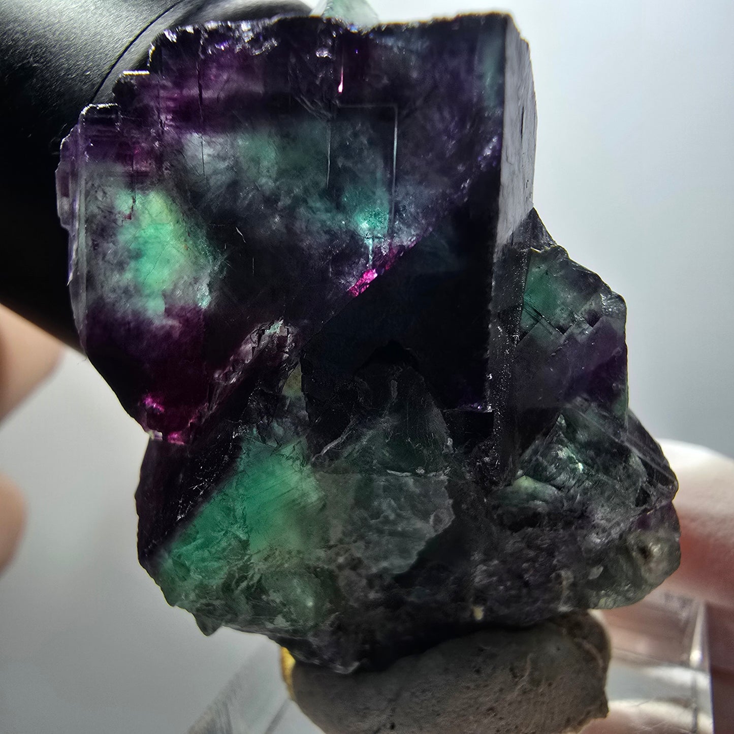 Cube de fluorite fantôme à degrés, tessellé, vert-violet Okorusu, Namibie 43*32*29mm #12205 