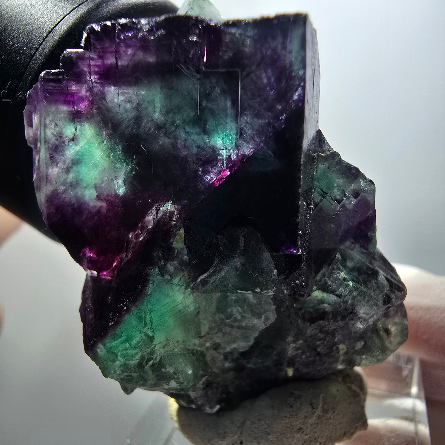 Cube de fluorite fantôme à degrés, tessellé, vert-violet Okorusu, Namibie 43*32*29mm #12205 